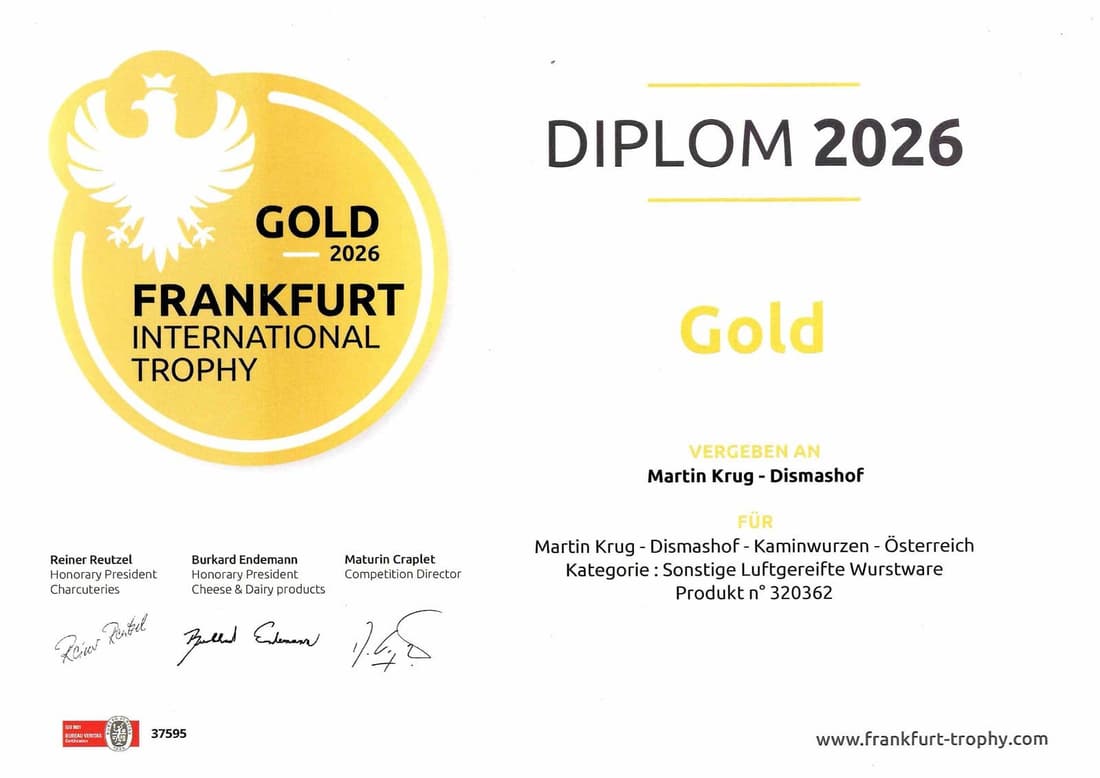 Urkunde: Frankfurt International Trophy 2026, Gold für Kaminwurzen