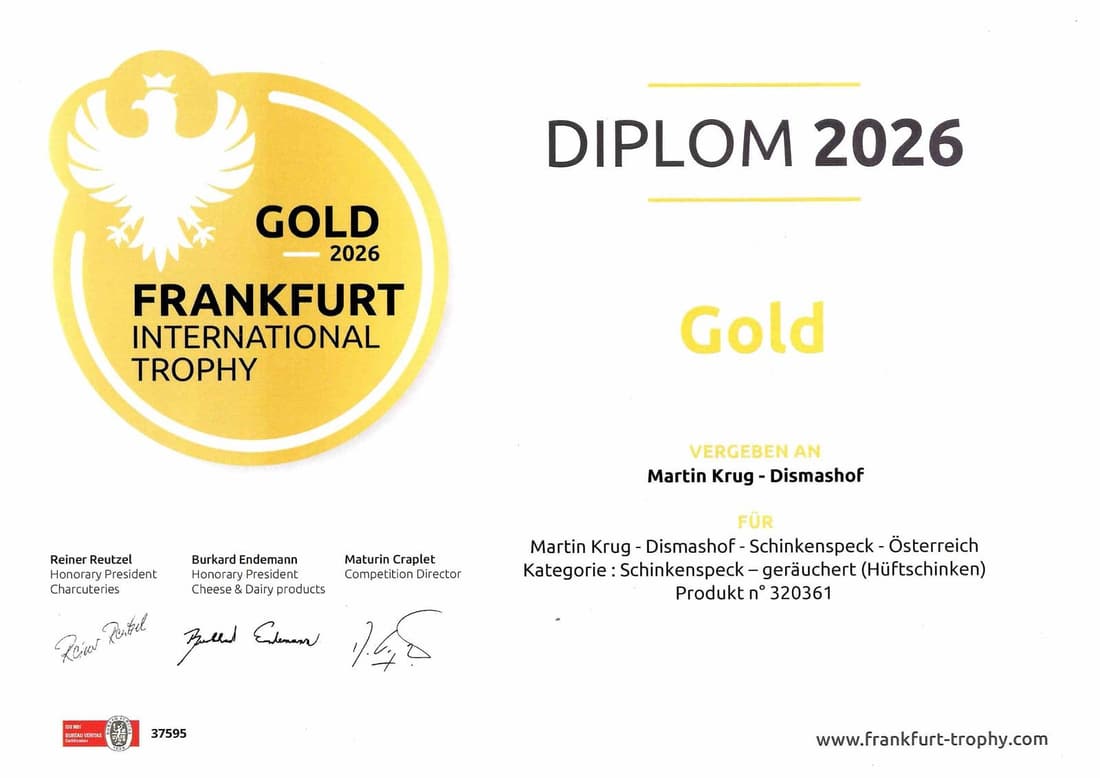 Urkunde: Frankfurt International Trophy 2026, Gold für Schinkenspeck